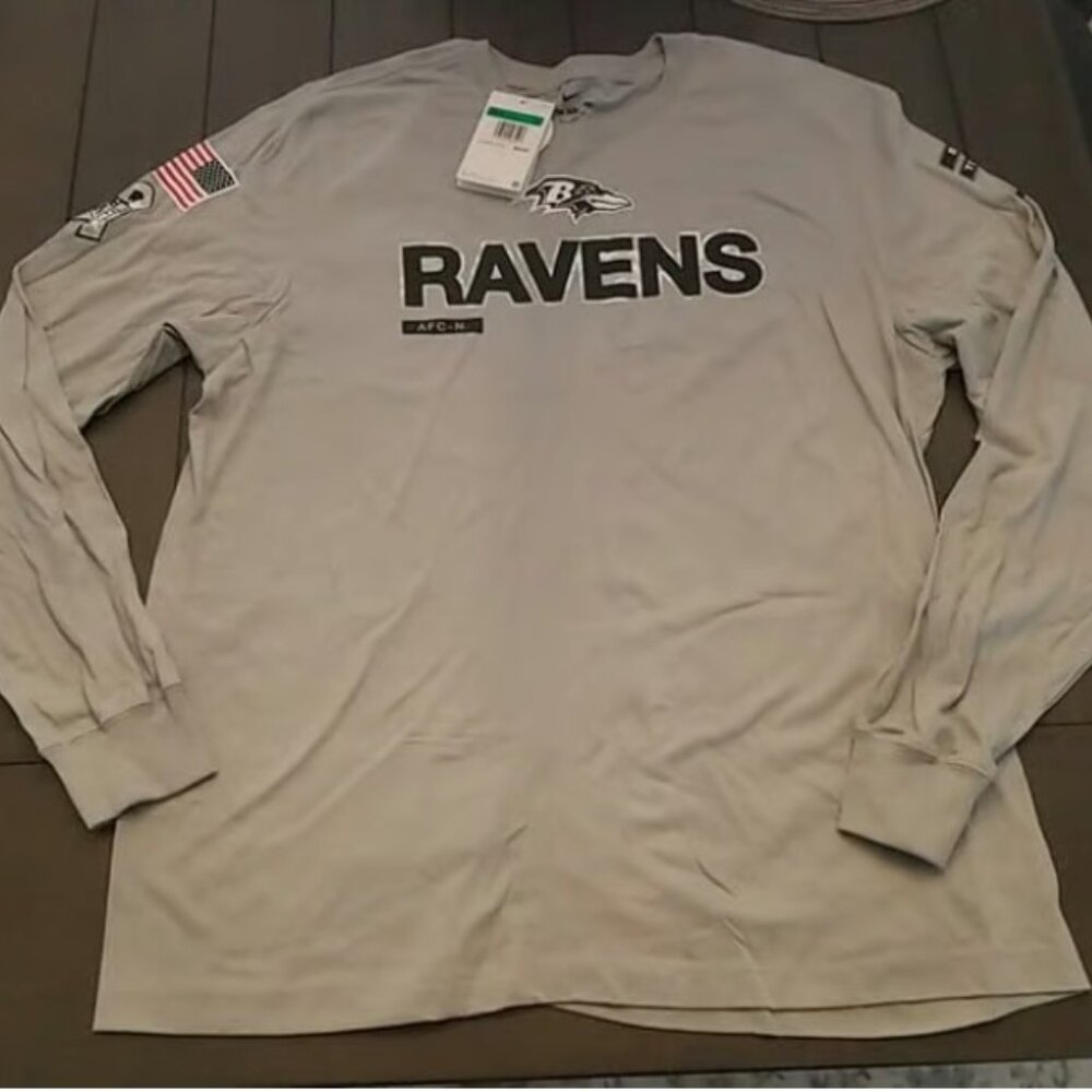 Men's Nike Gray Baltimore Ravens Salute To Service Long Sleeve T-Shirt, XL